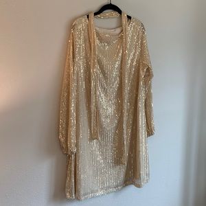 Sequins dress with waist tie